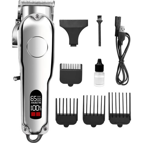 Cortapelos, recortadora recargable por USB - Kit de corte con 4 peines guía, para hombres y mascotas, papá, esposo, novio, barba, hogar y viajes. (1/5)