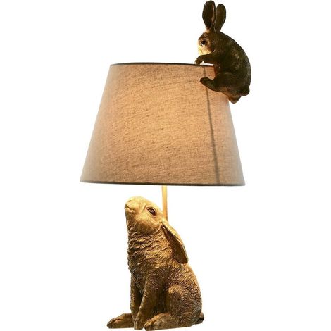 Lampe de table lapin doré style shabby chic en résine beige - Doré beige avec accents marron (1/5)