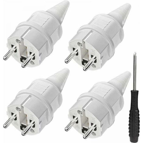 Fiche avec protection anti-pliage [4 pièces], 4 fiches de terre en caoutchouc (250 V/16 A) et 1 tournevis, convient pour une utilisation en extérieur (1/4)