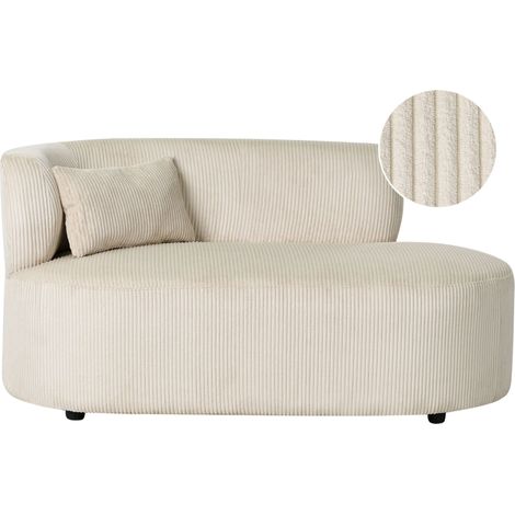 Chaise Longue à Gauche en Velours Côtelé avec Coussin d'Appoint Beige Vanvey (1/5)