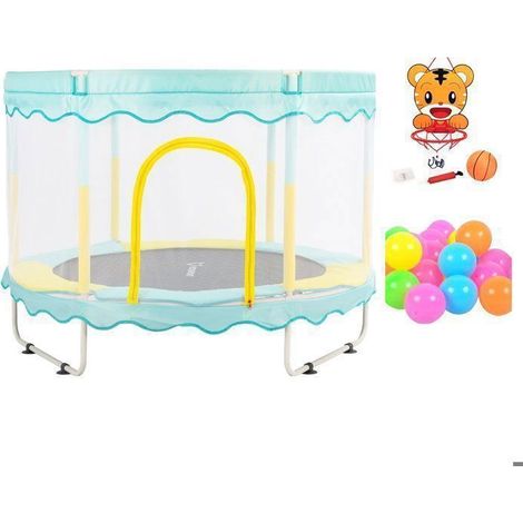 FOXSPORT Trampolino per bambini,150×150×110cm,Dotato di un canestro e palline di plastica,Cuscino rimbalzante,carico 100kg-Blu