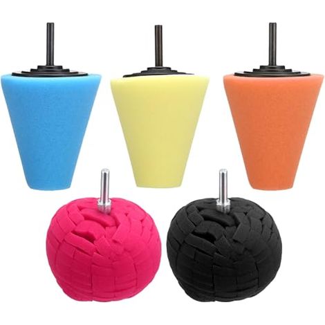 Ensemble polyvalent de 5 applicateurs en mousse pour le polissage, compatibles avec les perceuses et les outils électriques, efficaces sur le chrome, le métal, le plastique et la céramique. (1/5)