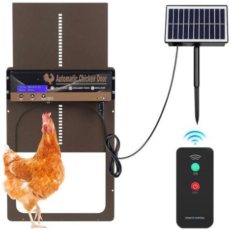 Porte Poulailler Automatique Solaire Anti-Pincement avec Minuterie/Capteur de Lumière, Porte Automatique Poulailler Solaire Grand Panneau Solaire Batterie Haute Capacité Télécommande (1/5)