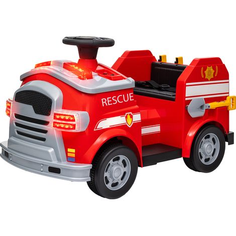 Camion de pompiers électrique enfant 3 km/h sirène gyrophare bleu outils 3-5 ans