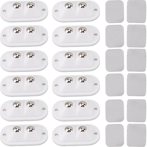 12 roulettes mini adhésives double perle économie d'effort silencieuses rotation 360° poulie collante pour électroménager cuisine meubles blanc (1/5)