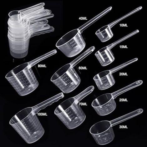 10 Cuillères Doseuses pour Lessive, Transparentes avec Graduation 10-100ml, Cuillère Doseuse Réutilisable en Plastique pour Protéine, Créatine, Liquides, Ustensiles de Cuisine