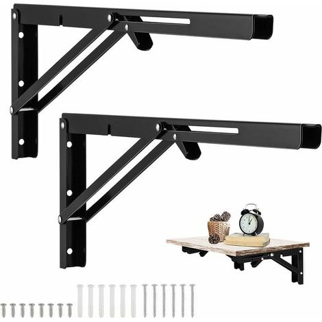 2 Pièces Equerre Rabattable Murale Noir, 500 x170mm Support Console Pliable Equerre Équerre Pliante Charge Lourde Supports Équerre Étagère Pliante Pour Garage Établi (1/5)