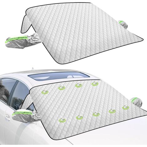 TolleTour Copertura parabrezza auto 145 x 113 cm con 9 magneti e protezioni per specchietti, antigelo e parasole, argento (1/5)