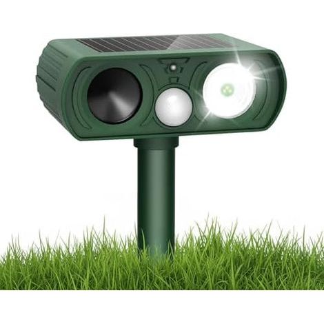 Repulsif Chat Ultrason, Exterieur Puissant, à Énergie Solaire, Étanche avec Détecteur, Repousse Les Chats Chiens Ratons Laveurs et Rongeurs, Protection du Jardin Vert Olive - (1/5)