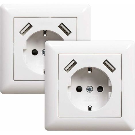 2 prises avec port USB (max. Prise murale encastrée avec prise USB Blanc Système 55 Blanc brillant (1/4)