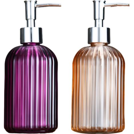 Soap Dispenser - 400ml Glass - Refillable Liquid Dispenser for Bathroom Kitchen Countertop - 2 Pack (1/5)