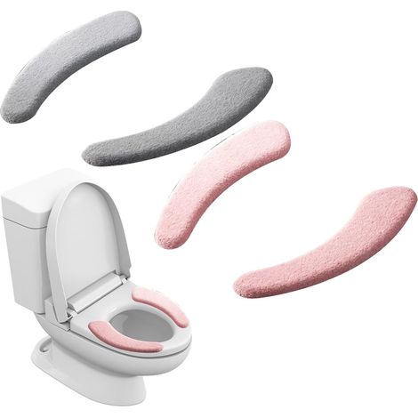 2 Paires Housses de Siège WC - Tissu Pelucheux Épais - Confort Thermique Antidérapant - Pour Maison et Hôtel - Universel Rond/Ovale (1/5)