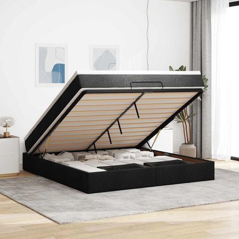 Ottoman-Bett mit Matratze Schwarz 180x200 cm Stoff