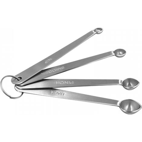 Set di misurini in acciaio inox, 4 mini utensili da cucina per uso intensivo, misurini argentati per uso domestico e al ristorante, comprendenti cucchiaio piccolo, mestolo, cucchiaio da minestra, cucc