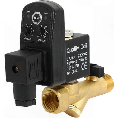Électrovanne 2 voies pour réservoir de compresseur, 1/2 pouce, 220V CA, purge automatique temporisée (1/5)