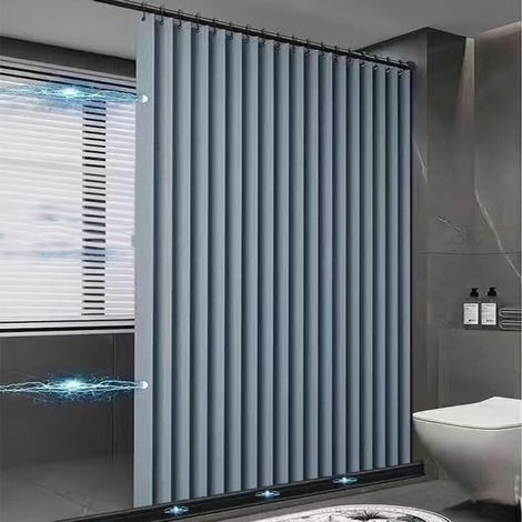 Faltbarer, magnetischer Verdunkelungsduschvorhang aus Leinen mit Metallhaken, schimmel- und spritzwassergeschützt, für Hotels – blau – 220 x 200 cm