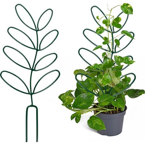 Lot de 2 petits treillis pour plantes en pot, 31,5 cm en forme de feuille, mini treillis pour plantes grimpantes en métal, support pour plantes d'intérieur et d'extérieur (1/5)