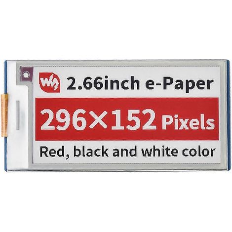 Waveshare 2,66-Zoll-E-Paper-Displaymodul für Raspberry Pi Pico, 296x152 Pixel Auflösung, Dreifarben (Rot, Schwarz, Weiß), SPI-Schnittstelle (1/5)