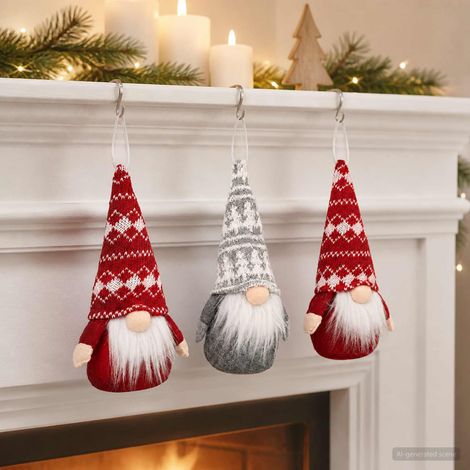 vidaXL Lot de gnomes assis 3 pc Rouge et Gris 10 x 18 cm Polyester (1/5)