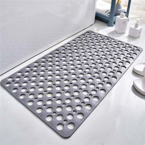 Tapis de Baignoire Antidérapant Anti Moisissure 88x40cm Tapis de Bain Lavable en Machine Rectangulaire Tapis de Douche avec Ventouses Trous de Drainage pour Salle de Bain Enfant Adulte Gris (1/3)