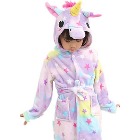 Peignoir en flanelle pour enfant, manches longues, tenue parent-enfant à thème animal, nouveau style, pyjama/vêtements d'intérieur pour bébé Pégase étoile arc-en-ciel, peignoir Pégase étoile, taille 1 (1/5)