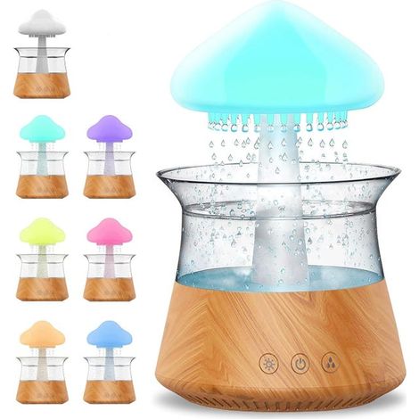 Humidificador 2 en 1 con forma de hongo, control remoto, lámpara de agua con forma de hongo, acabado imitación madera, humidificador para dormitorio. (1/5)