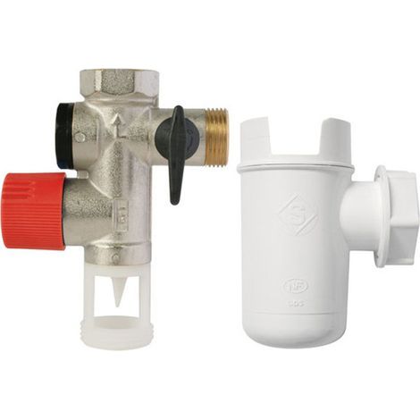 Pack de raccordement chauffe-eau électrique – Filetage plomberie – Groupe de sécurité laiton NF-ACS – Siphon entonnoir NF Ø25/32 (1/2)