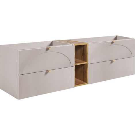 Meuble sous vasque suspendu AURA cachemire avec étagère chêne craft 180 cm K (1/5)