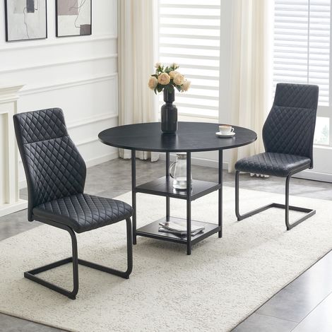 Ensemble table à manger ronde 107 cm avec 2 chaises, double rangement, MDF et métal noir (1/5)