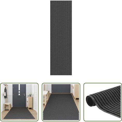 vidaXL Paillasson en polypropylène - Paillasson noir et gris à rayures 115x400 cm (1/5)