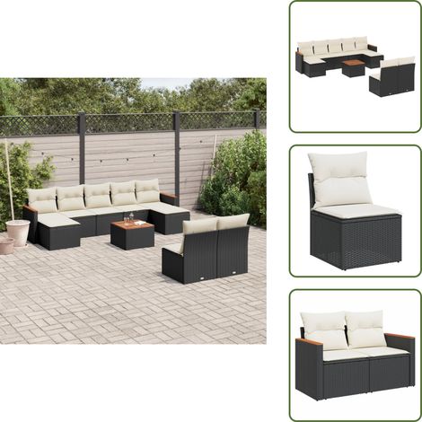 10-tlg. Garten-Sofagarnitur mit Kissen Schwarz Poly Rattan - Gartenmöbel - Esszimmergarnituren - Outdoor-Lounge - Rattanmöbel - Gartenset (1/5)