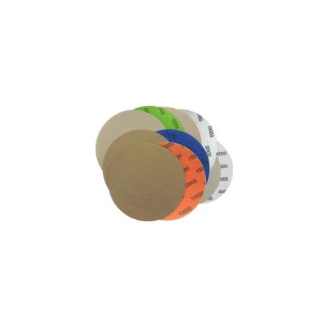 Lot de 50 disques abrasifs ronds de 125 mm avec velcro, grains 3000/4000/5000/7000/10000, pour ponçage à sec et à l'eau sur papier abrasif floqué. (1/5)