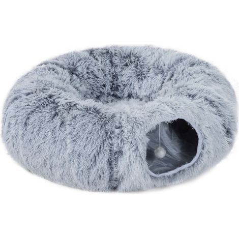 Tunnel pour Chat 3 en 1 Lit Pliable avec Coussin Amovible Structure Métal Peluche Douce pour Chat Lapin Petit Chien (1/5)