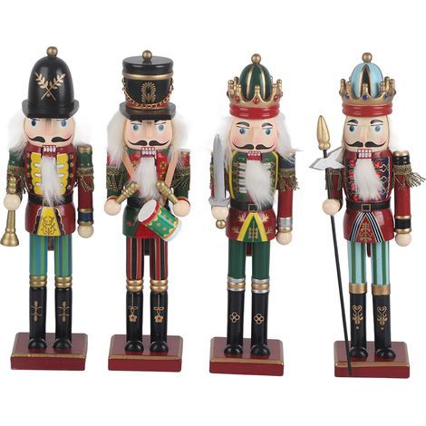 Lot de 4 Soldats Casse-Noisette en Bois de 30 Cm sur Support, Cadeau de Noël, Décoration D'intérieur avec Décoration Exquise pour Arbre de Noël, Convient pour Les Amis et (armée (1/5)