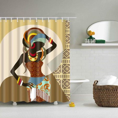Rideau de douche noir avec motif géométrique imprimé numérique pour décoration de salle de bain, tissu imperméable en polyester avec 12 crochets, 178 x 178 cm, multicolore