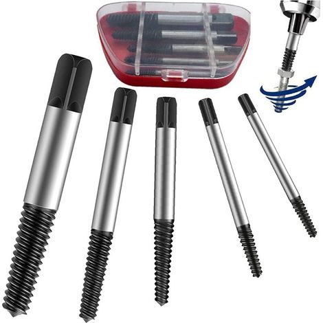 5 Pièces Extracteur de Vis Cassée, M3-M18 Tourne Gauche Extracteur avec Boîte Rangement Kit Embout Arrache Goujons Acier Screw Extractor Set Enlever Vis Bloquées Coincées (1/4)