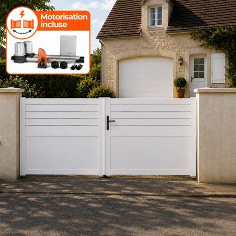 Portail battant électrique PVC blanc avec moteur Sentinel H 180 x L 350 ARRAS (1/5)