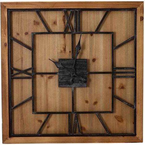 Williston Square Large Wooden Wall Clock - Metal/Wood - L5 x W90 x H90 cm - Black/Brown