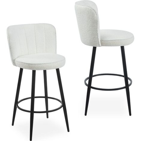 Lot de 2 Chaises de Bar en Tissu Bouclette "Philis" 105cm Crème (1/5)