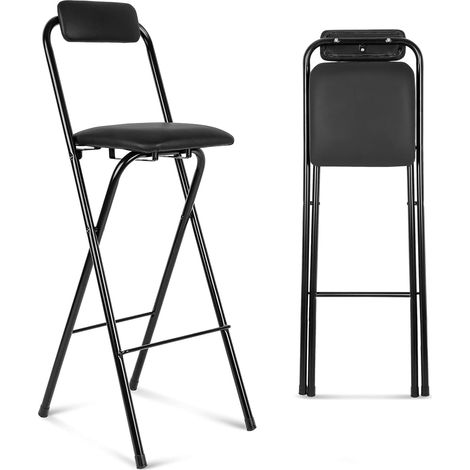 Tabouret de bar pliable avec dossier, Chaise pliante rembourrée, Hauteur d'assise : 75 cm, Charge maximale : 125 kg, Sans montage, pour bar et comptoir, Noir (1/5)