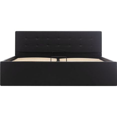 Lit coffre 180x200 cm simili cuir noir capitonné Rundi (1/5)