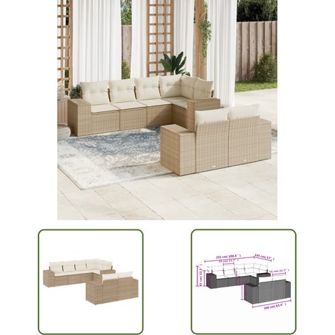 The Living Store 7-tlg. Garten-Sofagarnitur mit Kissen Beige Poly Rattan - Gartensofas - Outdoor Möbel - Gartenlounge - PE-Rattan - Rattan Gartenmöbel (1/3)
