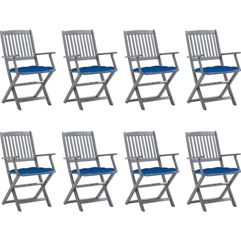 Lot de 8 Chaises de jardin pliables - Chaise d'extérieur pour terrasse/jardin avec coussins Bois d'acacia BV722489 - BonneVie (1/5)