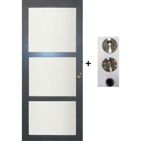 Porte Coulissante Blakeria Gris Anthr Vitrée H204 X L73 Cm, Coquilles, Tire Doigt Gd Menuiseries