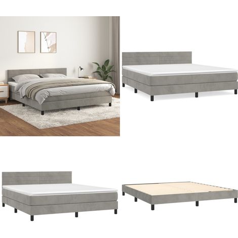 Sommier à lattes de lit et matelas Gris clair 160x200cm Velours - Lit Tapissier - Lit Velours - Lit Double - Literie - Chambre À Coucher - Home & Living (1/5)