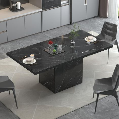Esstisch rechteckig 140cm Marmoroptik Schwarz für 4 Personen (1/5)
