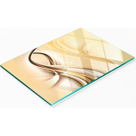 Tabla de servir de cristal para cocina con gr谩fico de olas abstractas, 80x52 cm.