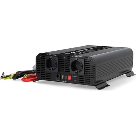 Nedis Power Inverter reine Sinus-Wellen / Eingangsspannung: 12 V DC / Geräteausgangsanschluss: Type F (CEE 7/3) / USB-A / 1x USB-C™ / 230 V AC 50 Hz / 2000 W / Spitzenleistung: 4000 W / Schraubklemme 