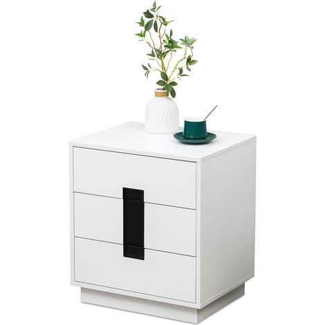 Comò Relaxdays, HxLxP: 56 x 50 x 40 cm, 3 cassetti, camera, ingresso, abbigliamento, libri, comodino, bianco/nero