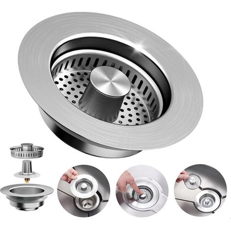 Bonde d'évier ING, bonde 3 en 1, bouchon d'évier et de lavabo, acier inoxydable 304, bonde à clapet, évier, 75-86 mm